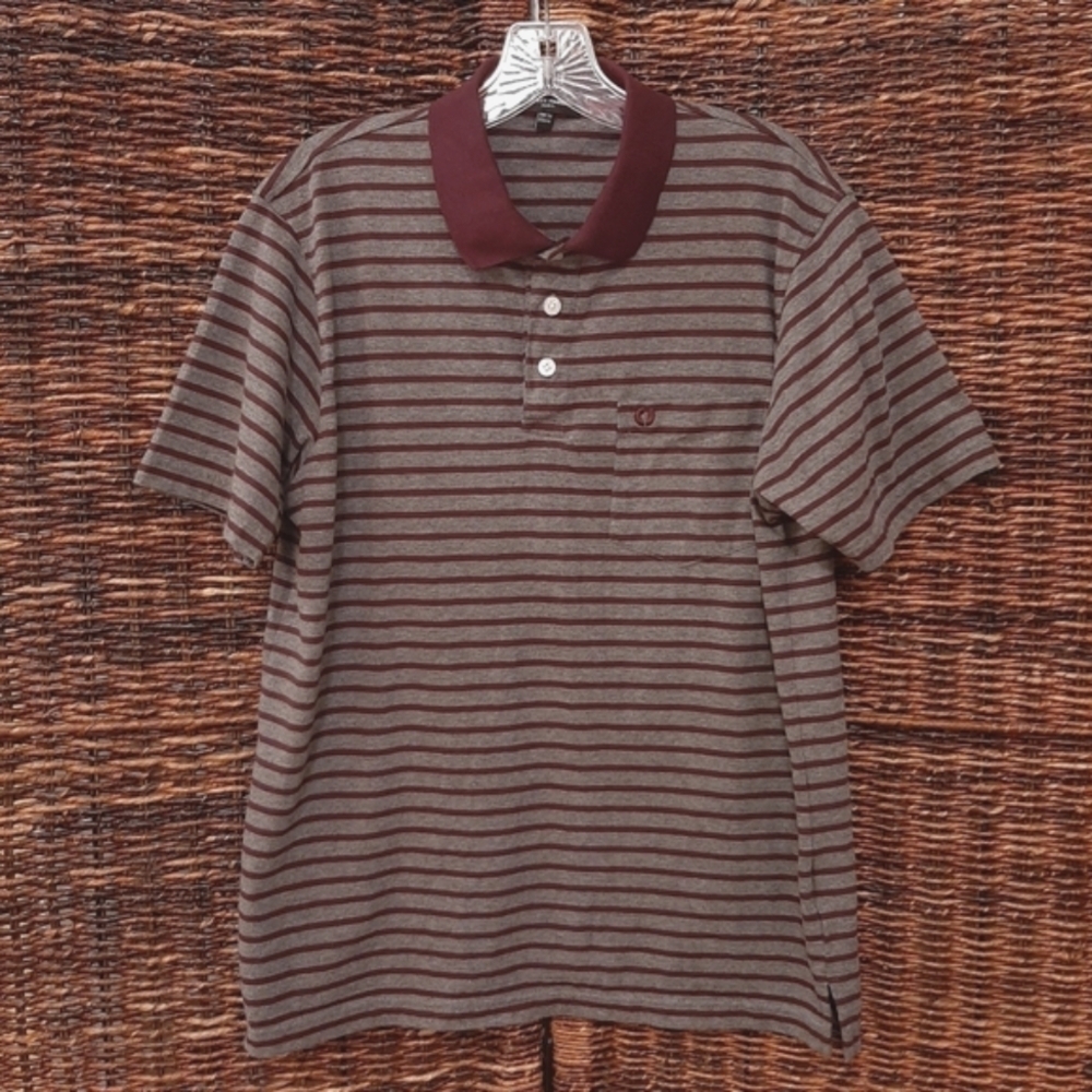 Charles Jourdan Paris Shirt 44 XL Gray Stripes Polo Tee Golf Embroidered Preppy